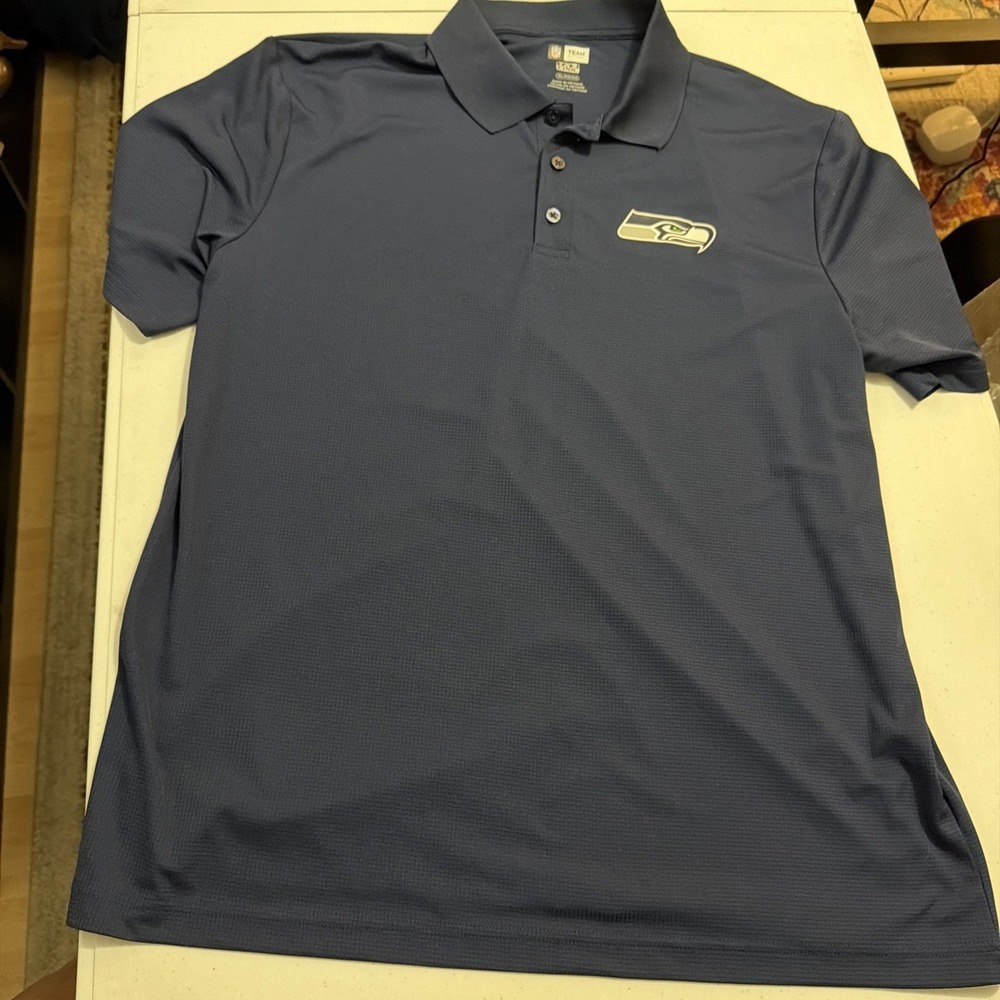 TX3 COOL NFL Team Apparel Navy Seattle Seahawks Short Sleeve Polo Shirt Size XL!